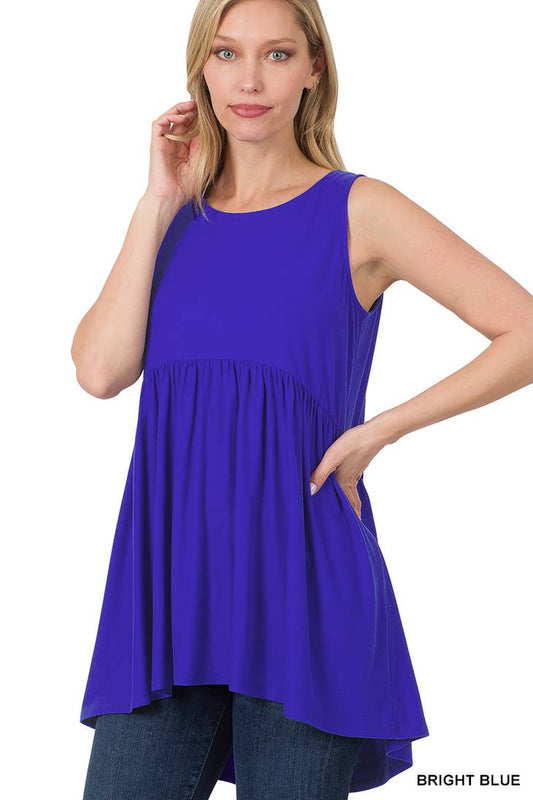 Sleeveless Empire Waist Shirring Tunic