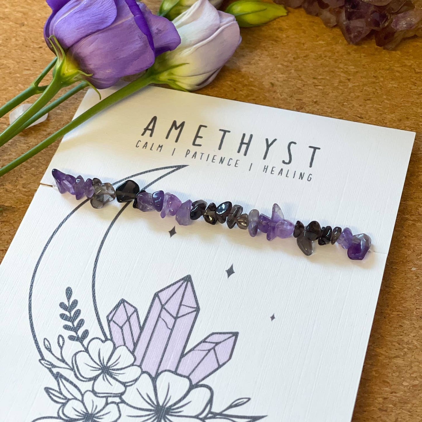 Elasticated Crystal Chip Bracelet - Amethyst