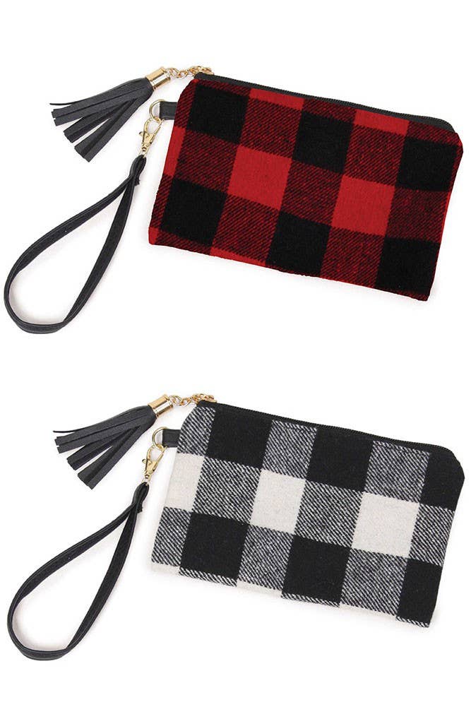 Buffalo Check Pouch Bag With Wristlet