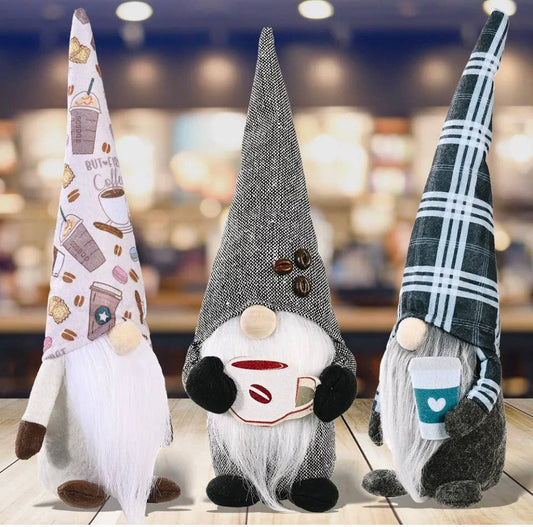 Set of 3 Coffee Drinking Gnomes