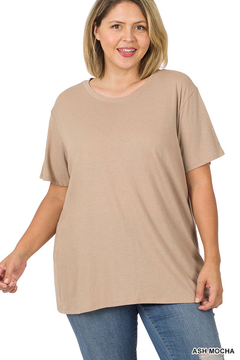 PLUS COTTON BOYFRIEND TEE - Ash Mocha