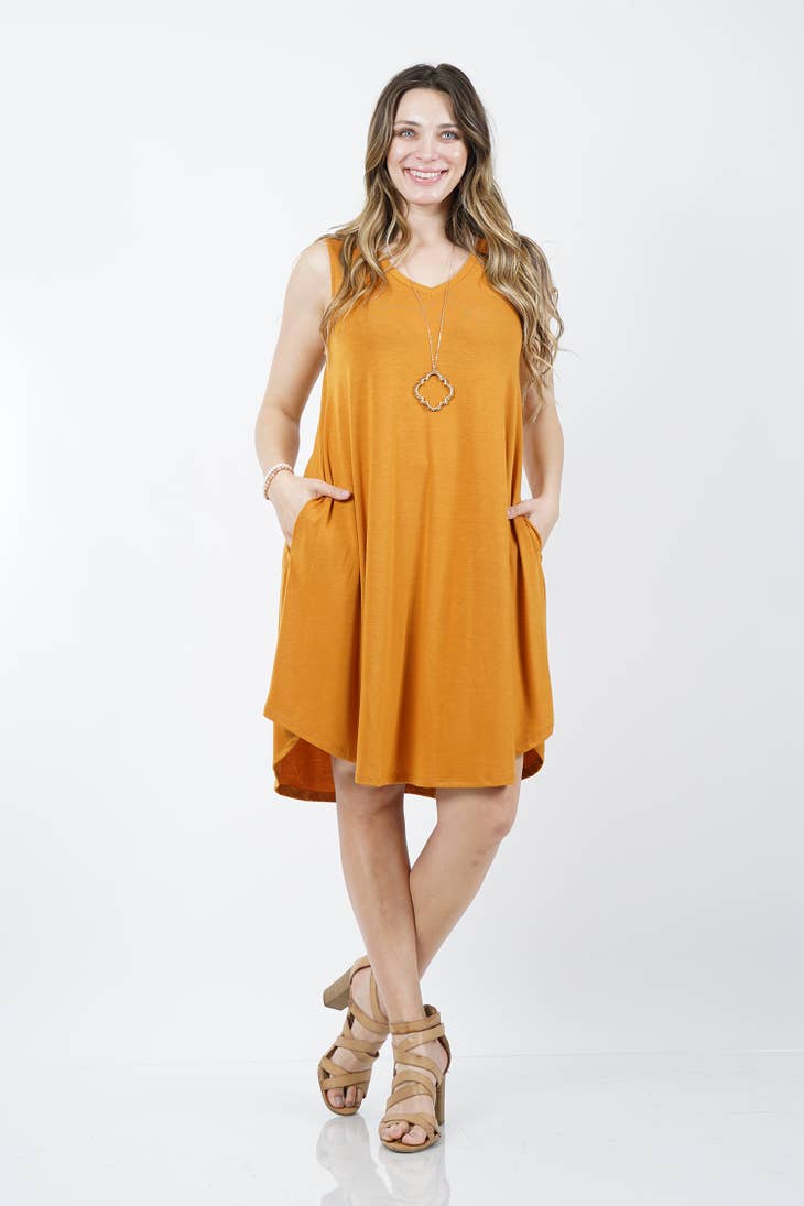 Plus V-neck Sleeveless A-line Dress With Side Pockets