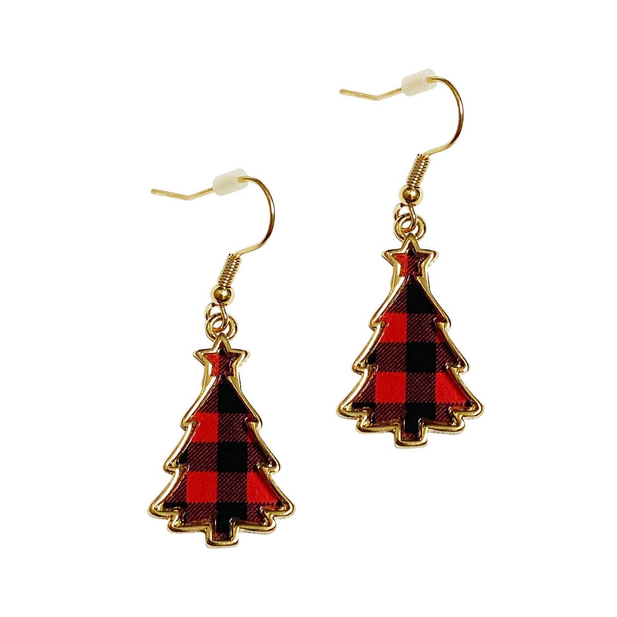 Red Buffalo Check Christmas Tree Earrings