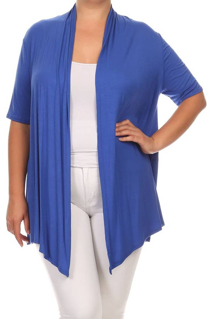 Women's Short Sleeves Draped Solid Cardigan