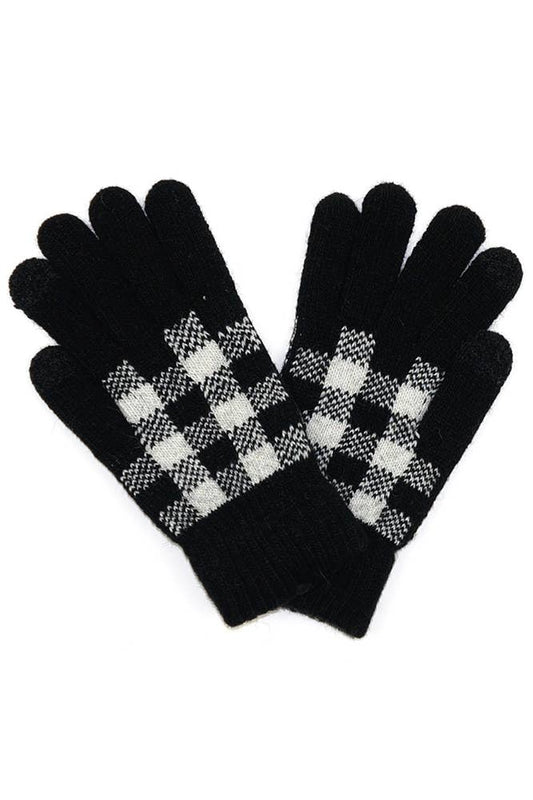 Buffalo Plaid Knit Smart Touch Gloves