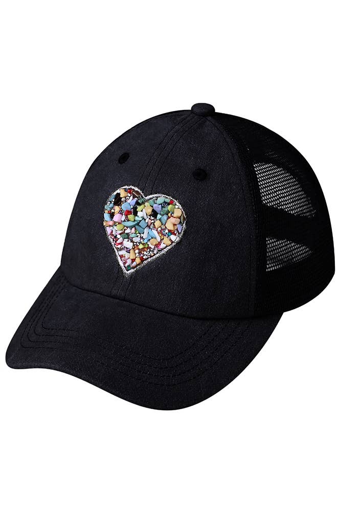 C.C Heart Stone Embellishment Baseball Cap