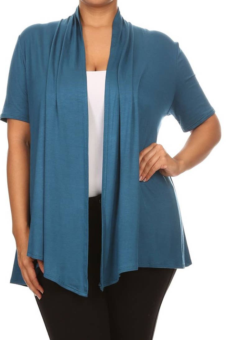 Women's Short Sleeves Draped Solid Cardigan