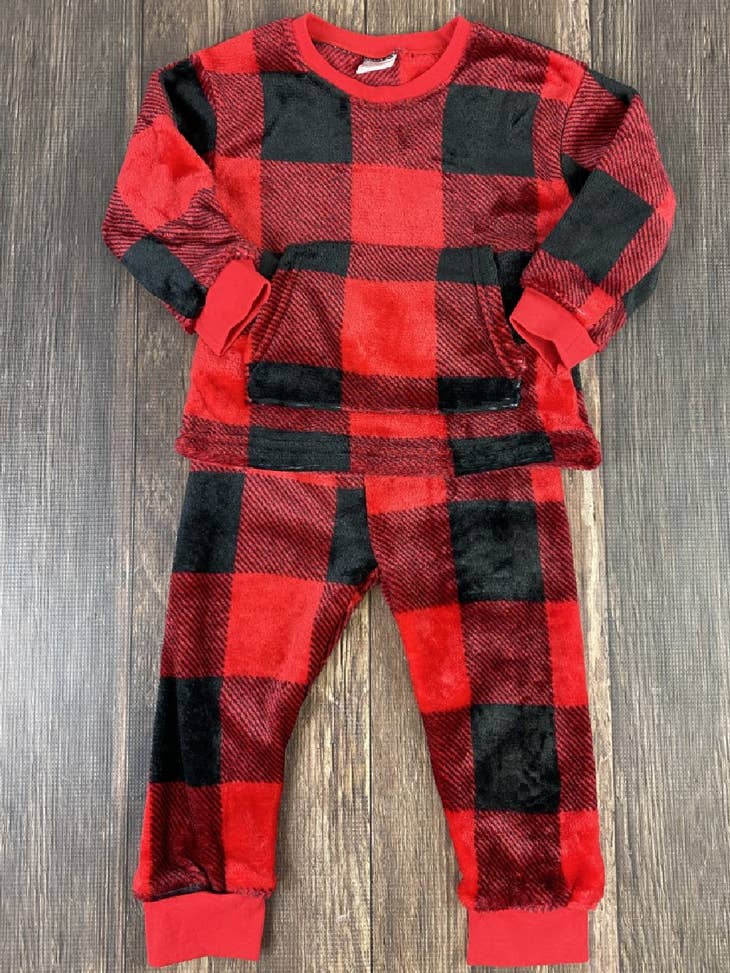 Mommy & Me Fuzzy Red Buffalo Plaid Pajamas - Kids