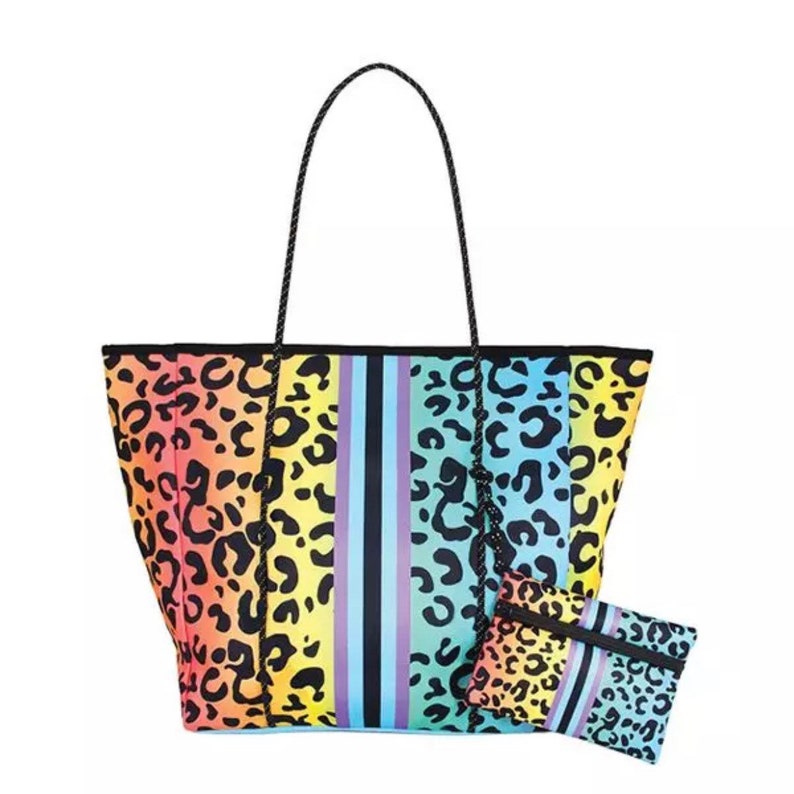 Rainbow Leopard Tote Bag and Mini Pouch Bag